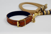 Leather and felt dog collars and leads - Tan and Marine