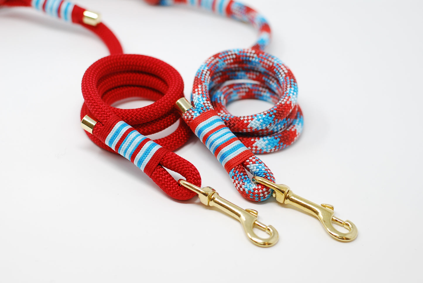 Luxury rope dog lead, Leather and felt soft handle, made in the Cotswolds, solid brass trigger clip for dog safety, Red,