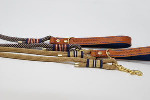 Leather and felt dog collars and leads - Tan and Marine