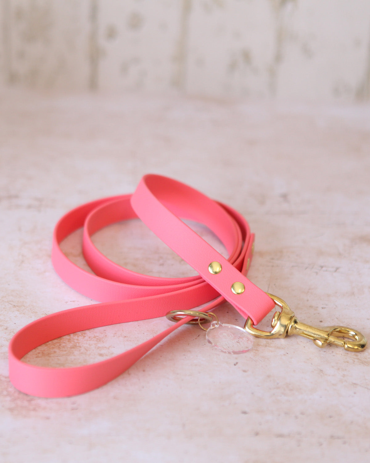 20mm Coral BioThane® dog lead with solid brass hardware, handcrafted in the Cotswolds.