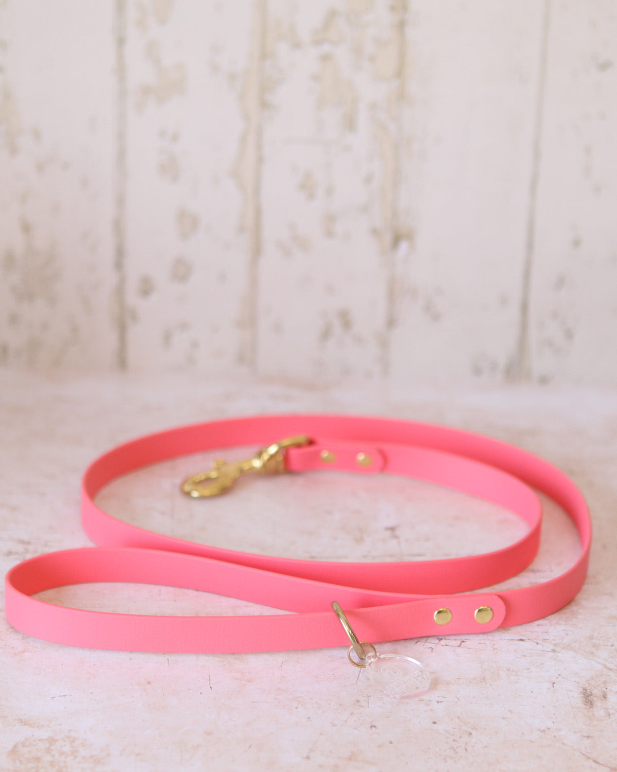 20mm Coral BioThane® dog lead with solid brass hardware, handcrafted in the Cotswolds.
