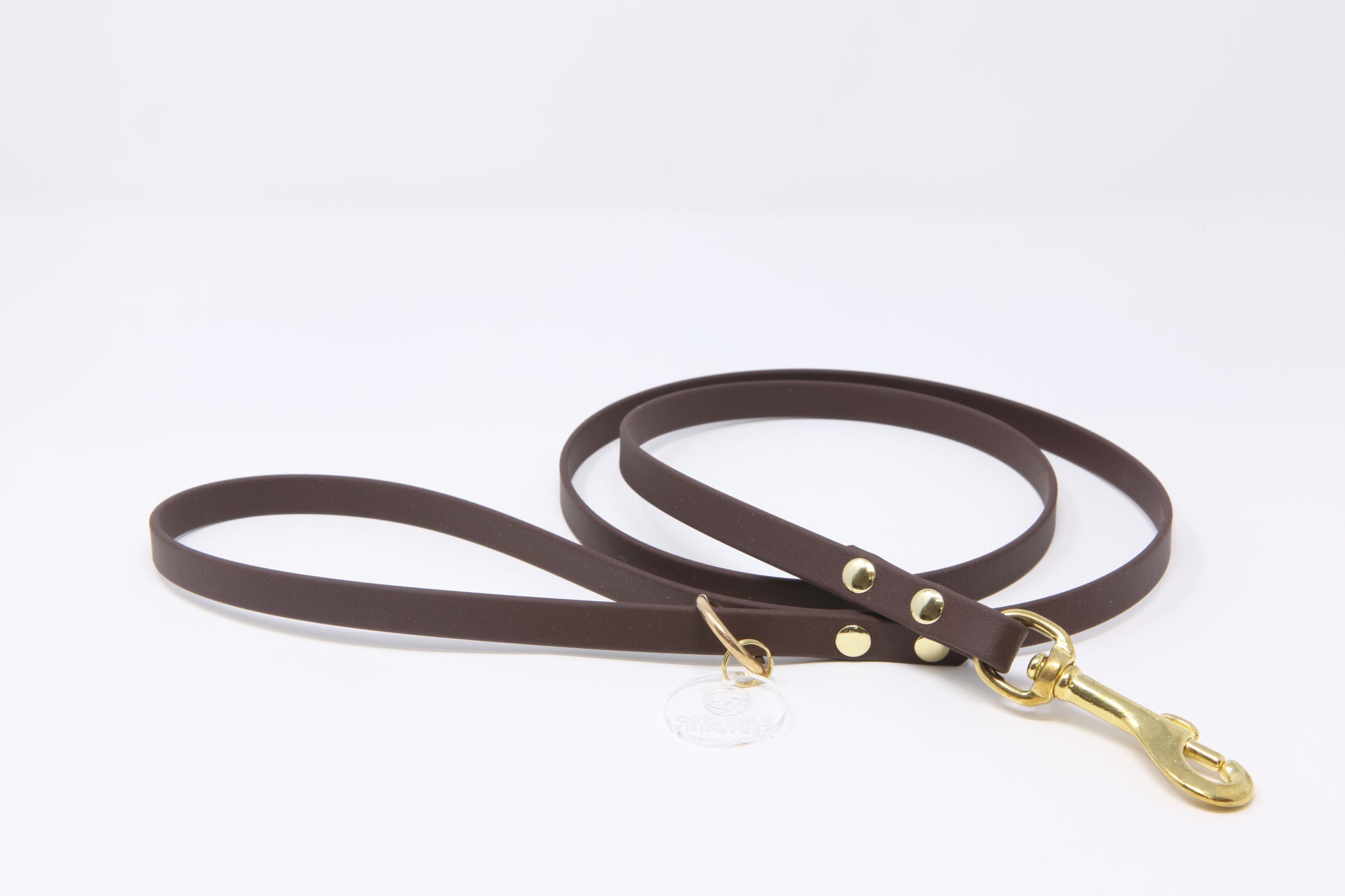 Dark Brown Biothane dog lead, 12mm wide, with solid brass hardware, handmade by Cotswold Hipster 