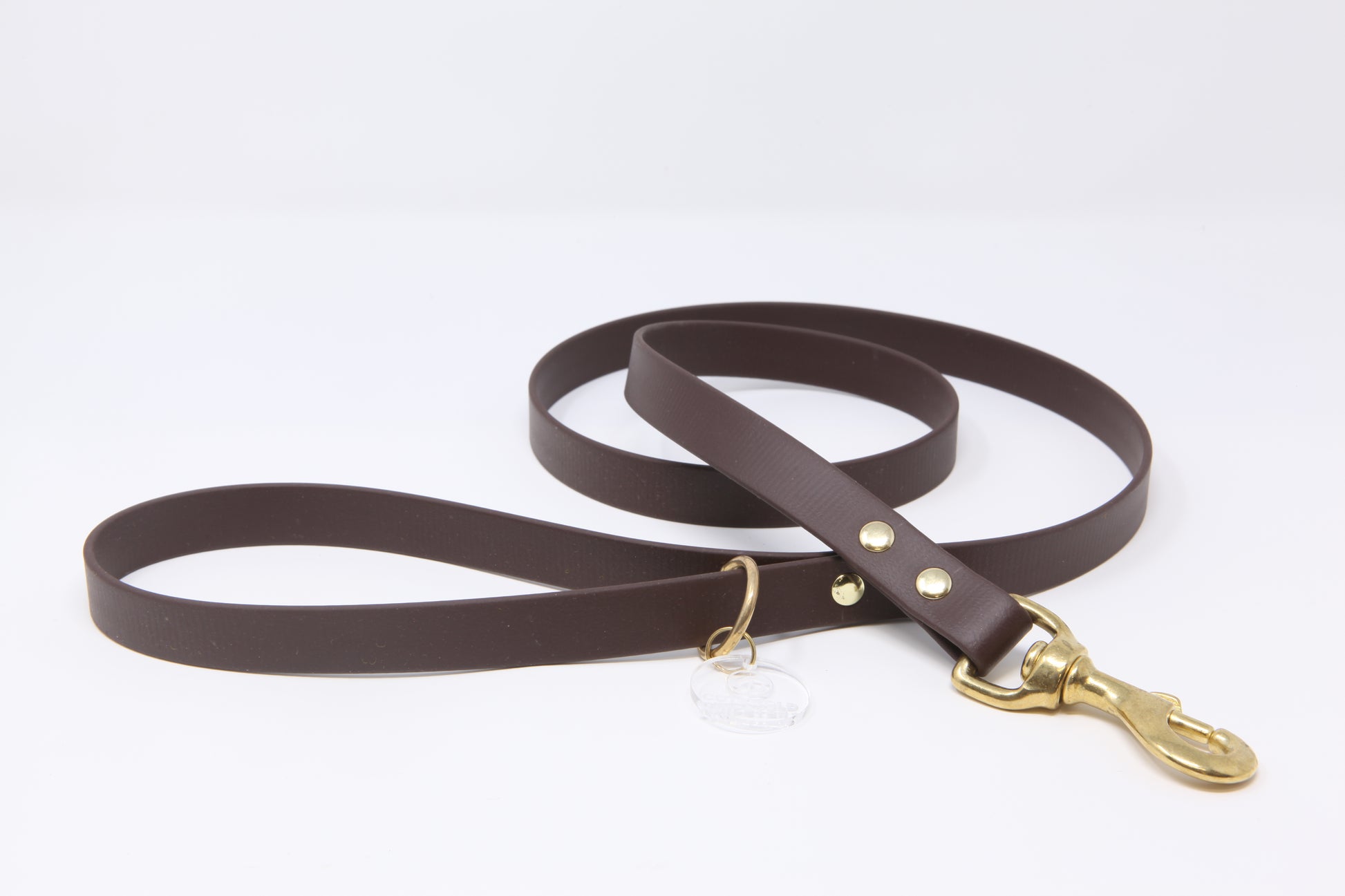 Dark Brown BioThane®  dog lead, 20mm wide, with solid brass hardware, handmade by Cotswold Hipster 
