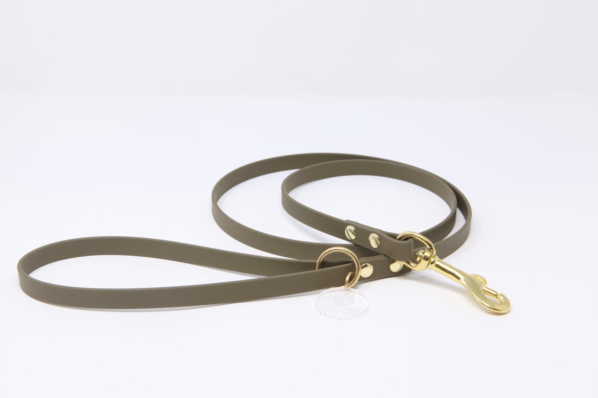 Olive Biothane dog lead, 12mm wide, lightweight with solid brass hardware, handmade by Cotswold Hipster 