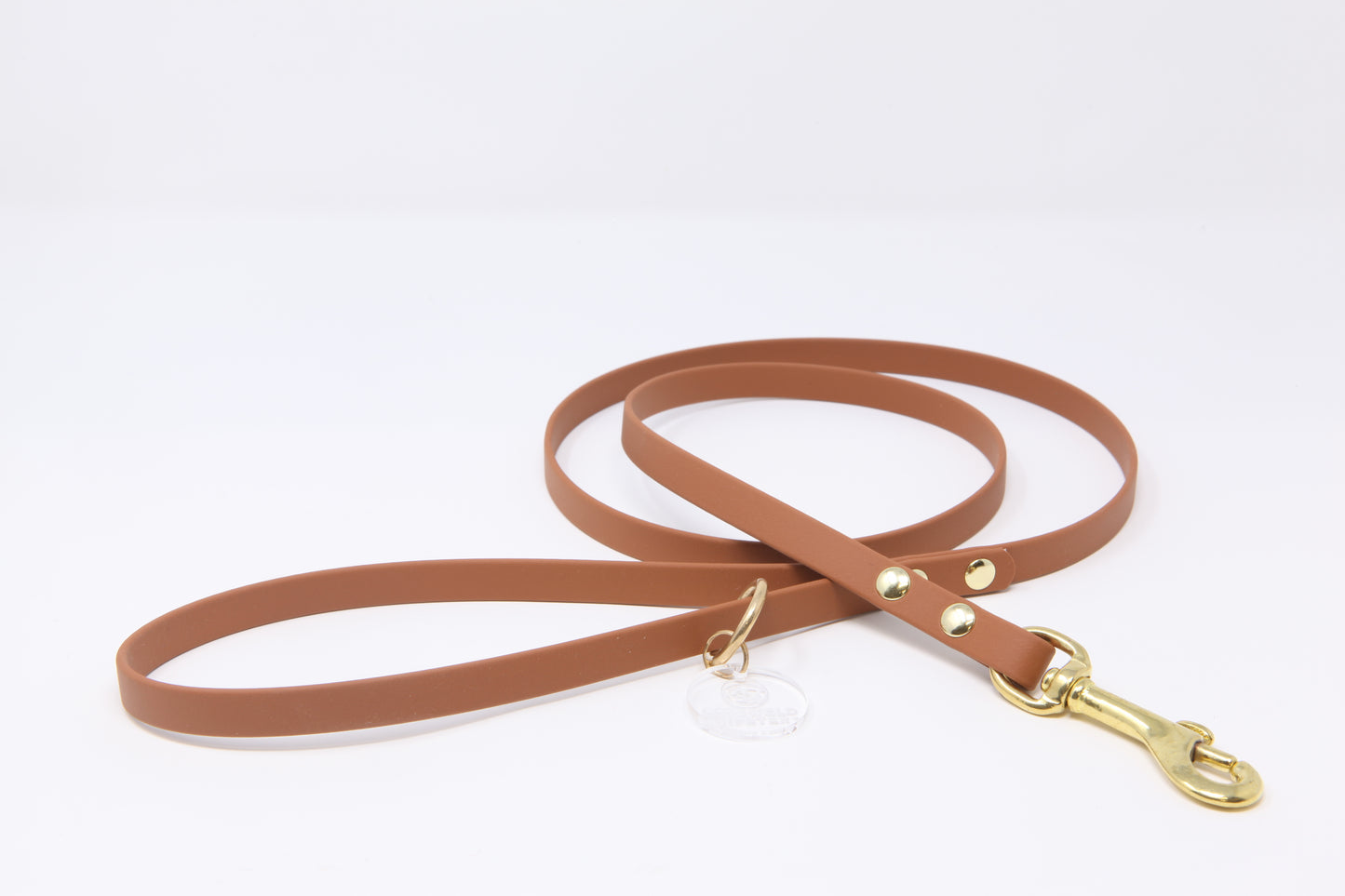 Tan Biothane dog lead, 12mm wide, lightweight with solid brass hardware, handmade by Cotswold Hipster 