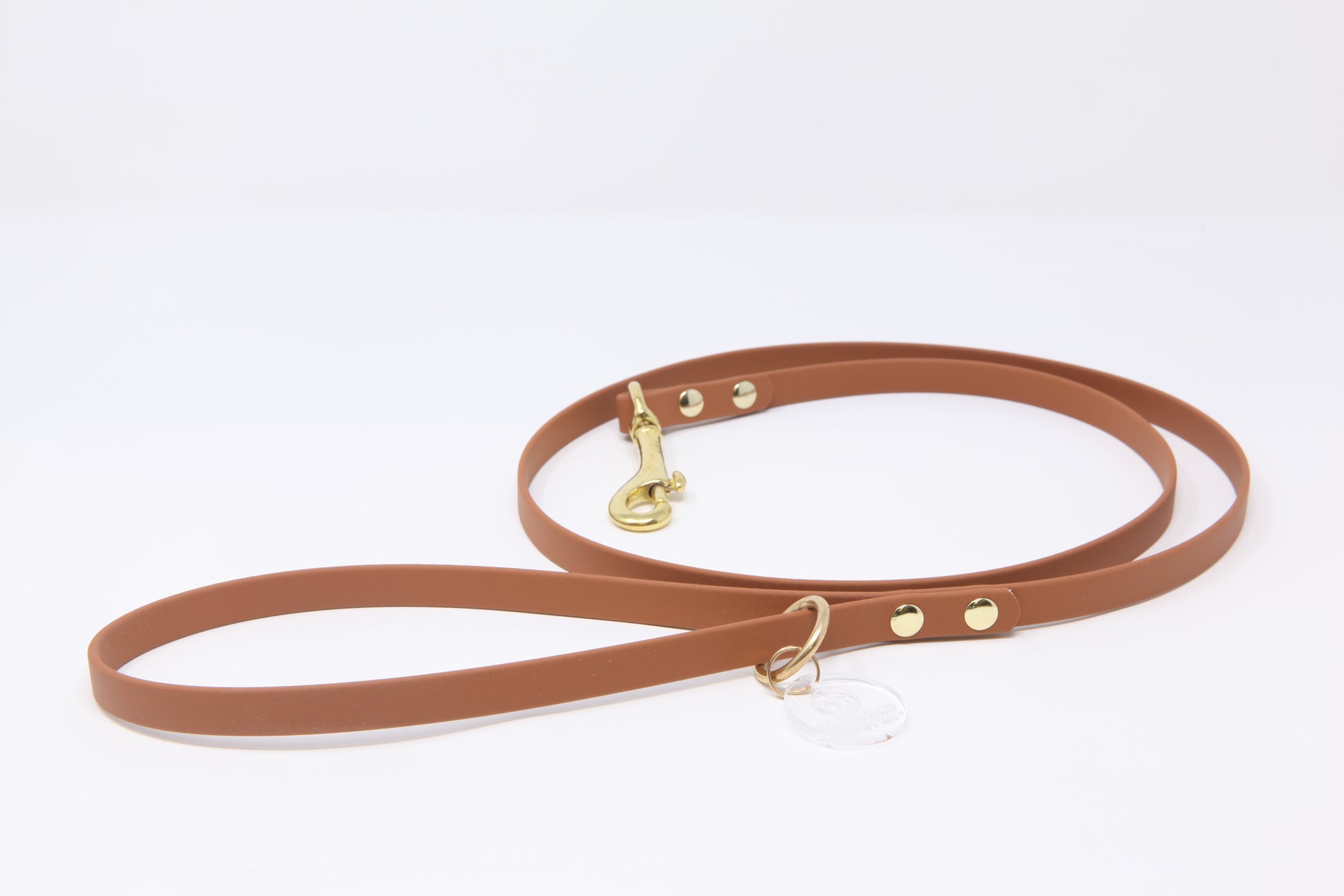 Tan Biothane dog lead, 12mm wide, lightweight with solid brass hardware, handmade by Cotswold Hipster 
