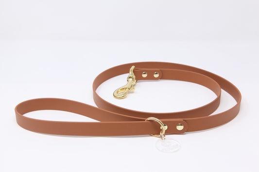 Tan Biothane dog lead, 20mm wide, with solid brass hardware, handmade by Cotswold Hipster 
