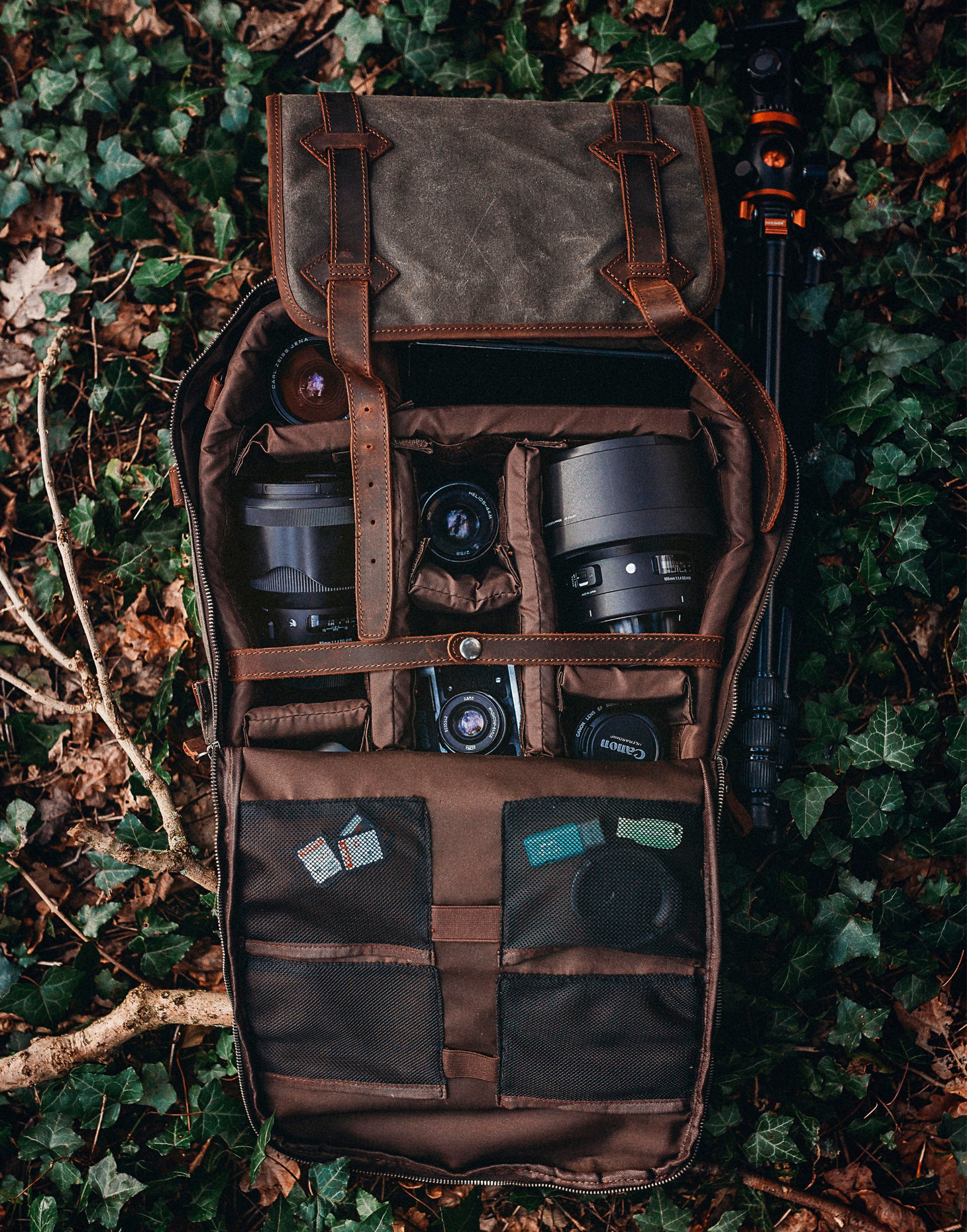 Waxed canvas and leather camera backpack by Cotswold Hipster The Stanton Pro