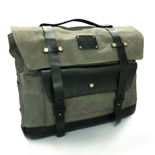 Waxed canvas and leather vintage style motorcycle pannier by Cotswold Hipster The Berkeley