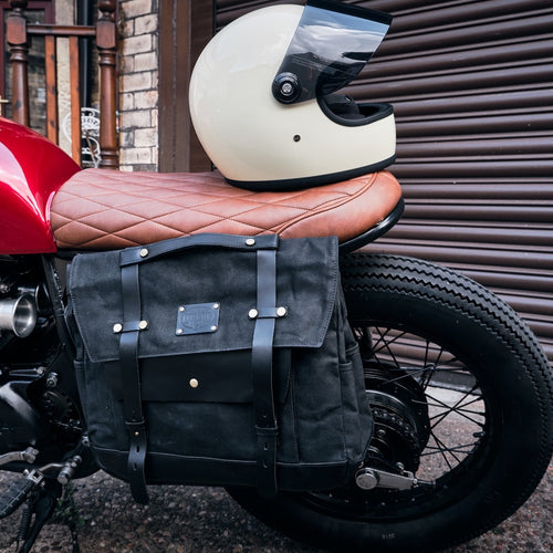 Waxed canvas and leather vintage style motorcycle pannier by Cotswold Hipster The Berkeley